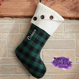 Buffalo Plaid & Ivory Knit Cuff Christmas Stocking - Tututally Cute Custom Creations