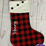 Buffalo Plaid & Ivory Knit Cuff Christmas Stocking - Tututally Cute Custom Creations