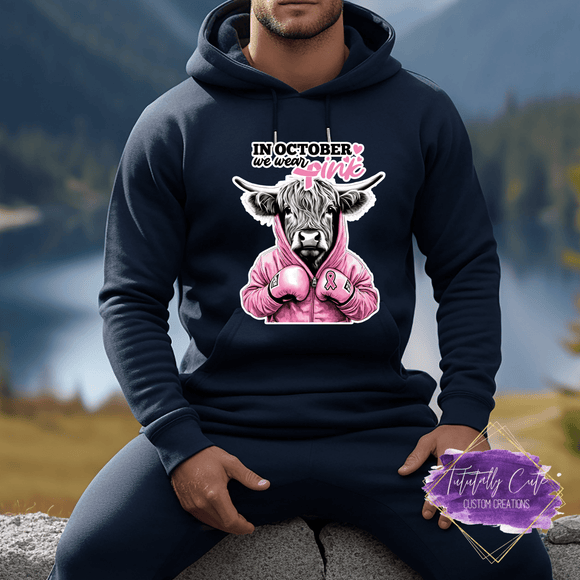 Highland Cow Design - Breast Cancer Apparel (Adult) - Tututally Cute Custom Creations 