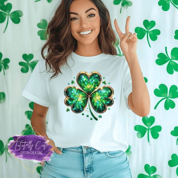 Lucky Shamrock Stained Glass Shirt, Sweatshirt & Hoodie – St. Patrick’s Day Glow Tee