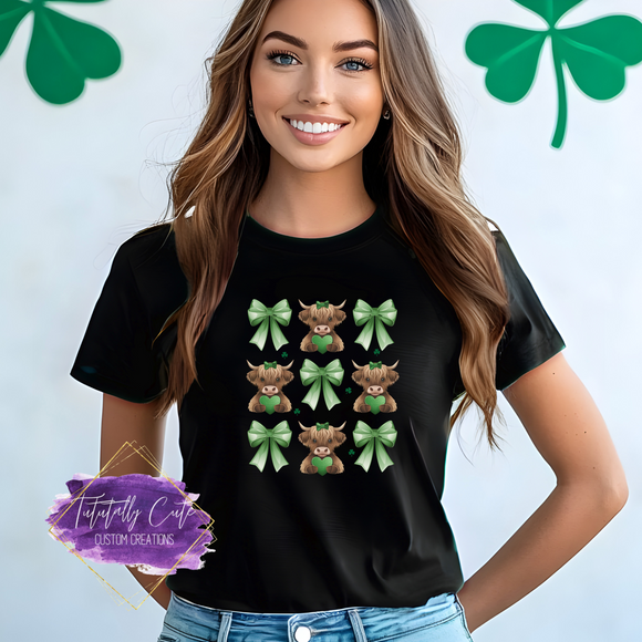 Highland Cow & Bows Shirt, Sweatshirt & Hoodie – Cute St. Patrick’s Day Aesthetic