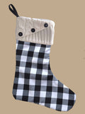 Buffalo Plaid & Ivory Knit Cuff Christmas Stocking - Tututally Cute Custom Creations 