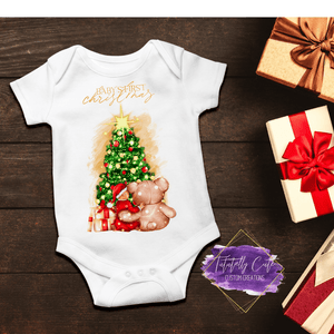 First Christmas Baby Bodysuits - Teddy Bear & Tree - Tututally Cute Custom Creations 