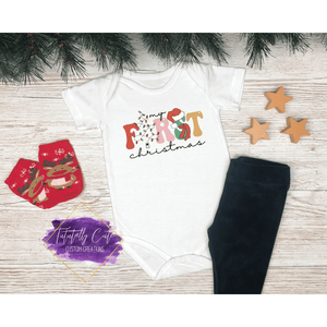First Christmas Baby Bodysuits - Pastel Print - Tututally Cute Custom Creations 