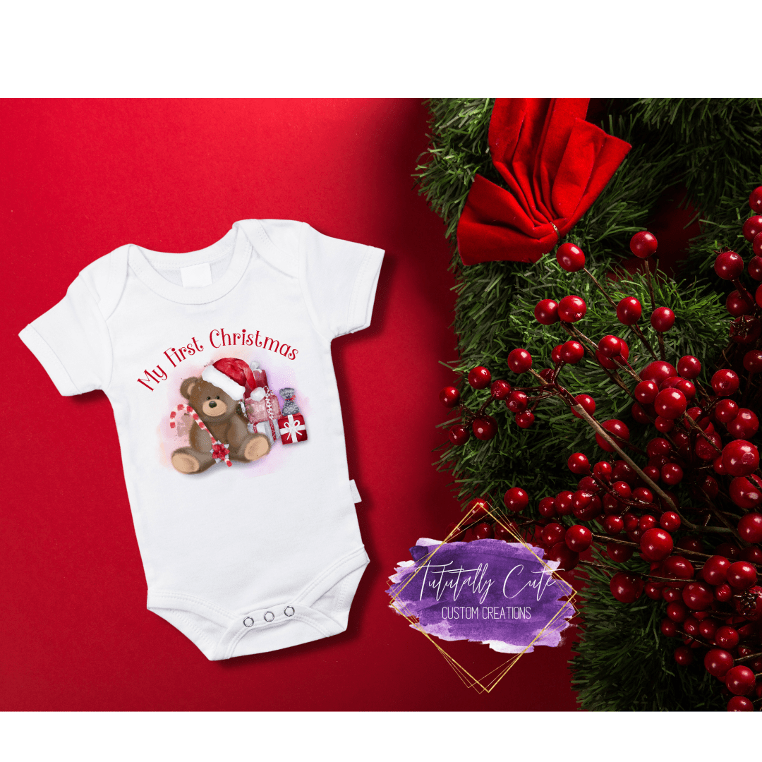First Christmas Baby Bodysuits Santa Hat Teddy Bear