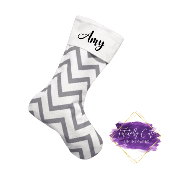 Grey Patterned Christmas Stockings - Tututally Cute Custom Creations 