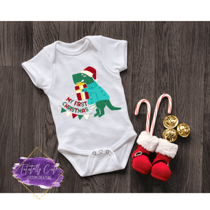 First Christmas Baby Bodysuits - Dinosaur - Tututally Cute Custom Creations 
